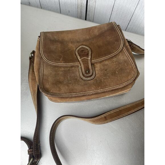 Vintage Timberland Brown Leather Crossbody Purse Bag Distressed